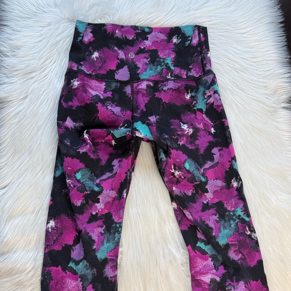 Lululemon Wunder Under High Rise Midnight Bloom Black Deep Fuchsia Tights - Picture 7 of 8